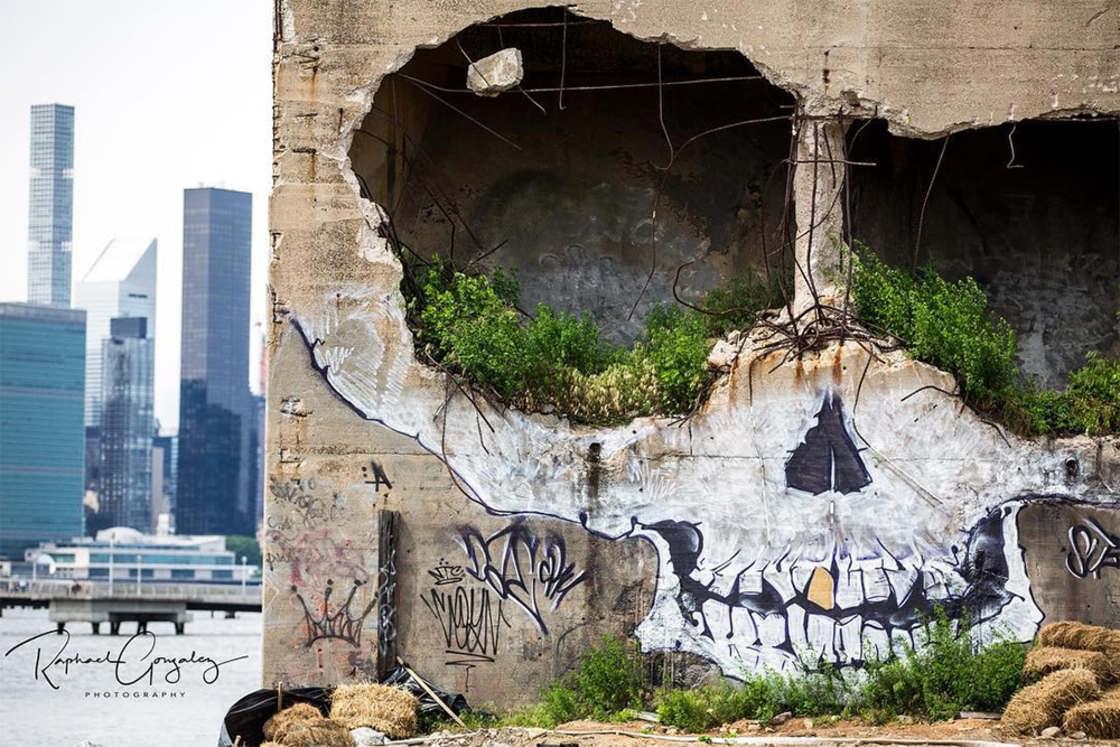 Skull Mural – A street artist turns an abandoned building into a giant skull