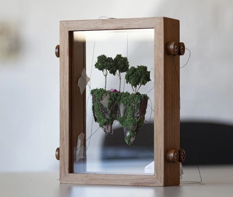 Artist Handcrafts Tiny Floating Islands With Enchanting Little Houses Embedded in Them