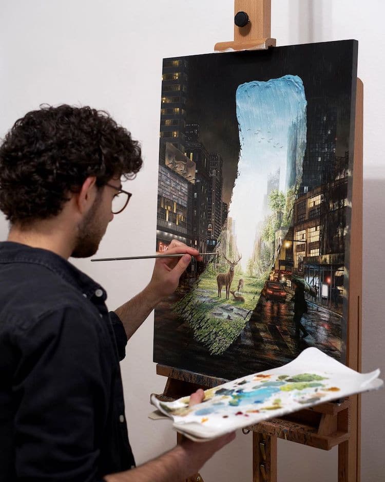 Giant Brushstroke Paintings Imagine a Future Where Nature Reclaims Urban Environments