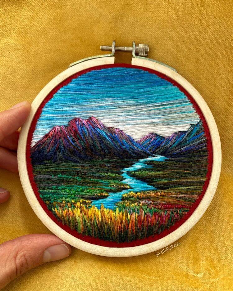 Embroidery Hoops Act As Tiny Windows Onto Vibrant Vistas Stitched With Thread